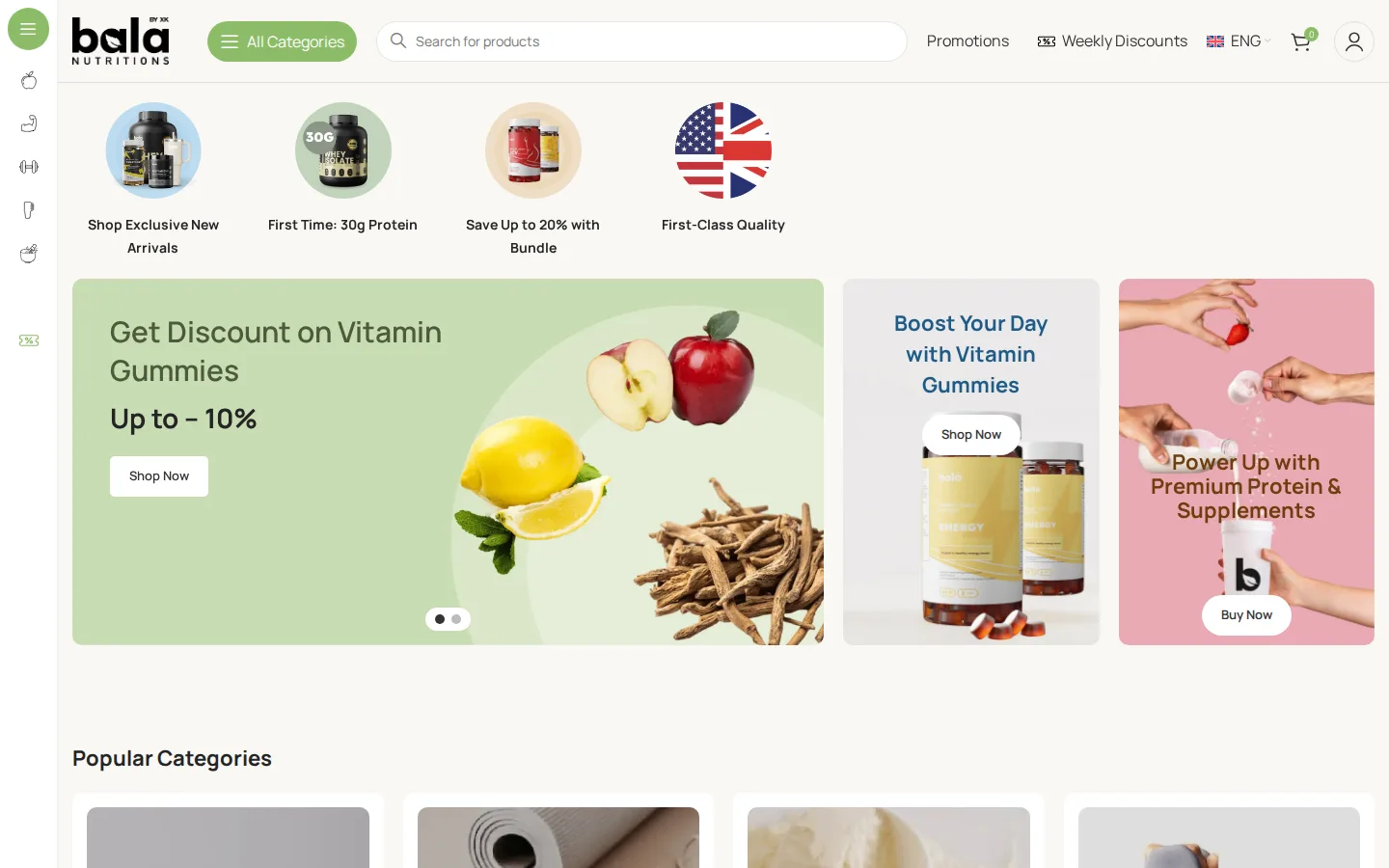 The Bala Nutritions homepage